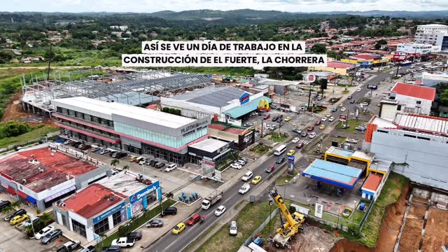 Vista aérea del centro comercial El Fuerte en construcción, La Chorrera, Panamá
